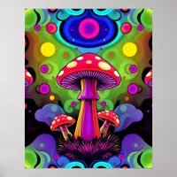 Psychedelic Vibrant Colorful Retro Mushrooms Poster