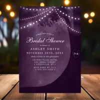 Purple Rustic Tree Initials Lights Bridal Shower Invitation