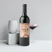 Autumn Fall Brown Leaves Happy Thanksgiving Wine Label