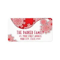 Red and White Nordic Snowflakes Festive Christmas Label