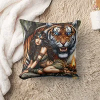 Native American Woman Posing With A Tiger Throw Pillow