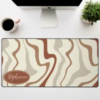 Brown, Tan, And Cream Retro Groovy Waves Desk Mat
