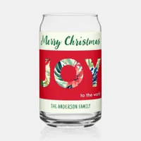 Festive Colorful Joy to the World Merry Christmas Can Glass