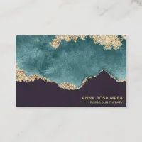 *~* Black Teal Moss Agate Geode Gold Glitter Business Card