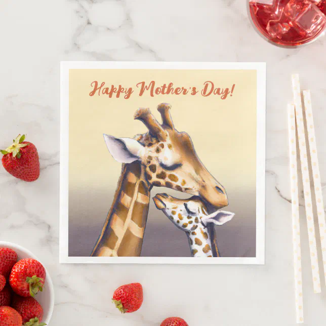 Touching Moment Between Mother Giraffe & Calf Paper Dinner Napkins