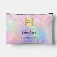 Holographic pink purple monogram business logo accessory pouch