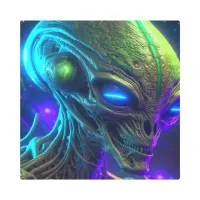 Creepy Alien Head with Glowing Blue Eyes Metal Print