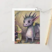 Baby Purple Dragon and Elf With Eggs Postcard