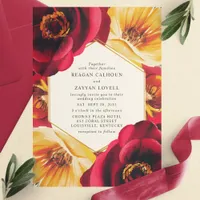 Bold Red and Yellow Floral Geometric Wedding Vellum Invitations