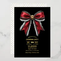 Elegant Red Bow & Gold Foil Christmas Party Foil Invitation