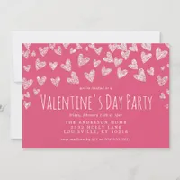 Glitter Hearts Pink Valentine's Day Party Invitation