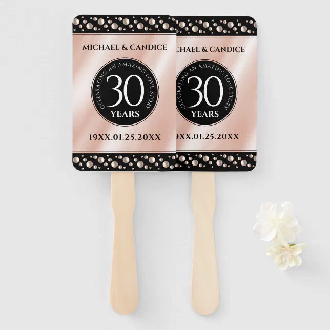 Elegant 30th Pearl Wedding Anniversary Celebration Hand Fan