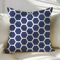 Chic Navy Blue Honeycomb Pattern Throw Pillow