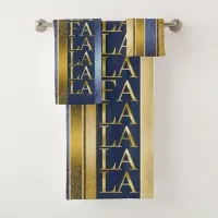 Blue Gold Christmas Fa La La Pattern#27 ID1009 Bath Towel Set