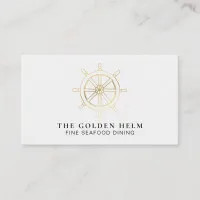 *~* Golden Helm Fine Dining by The Sea Gold White Business Card