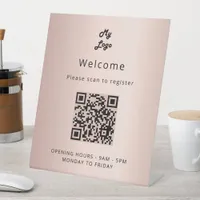 QR code customer registration rose gold welcome Pedestal Sign