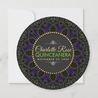 Neon Mandala Groovy Quinceañera Round Invitation