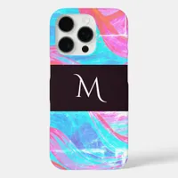 Colorful Modern Abstract Wave Pattern Monogrammed iPhone 16 Pro Case