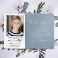 Blue Forever in Our Hearts Photo Funeral Thank You Card