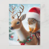 Santa Squirrel and the Reindeer Postcard