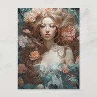 Woman in a Bed of Flowers Postcard