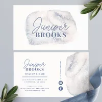 Dusty Blue Social Media Simple Glitter Watercolor Business Card