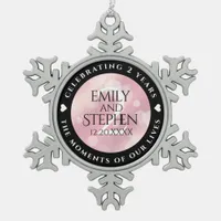 Elegant 2nd Rose Quartz Wedding Anniversary Snowflake Pewter Christmas Ornament