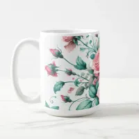 Pretty Watercolor Pink and Green Roses Coffee Mug