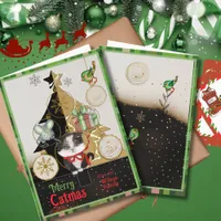 Green Plaid Split-Tree Catmas Card | Cute Kitten 