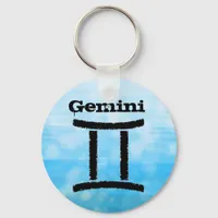 Gemini Horoscope Zodiac Symbol  Blue and Black Keychain