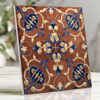 Tuscan Terracotta Blue and Gold Floral Ceramic Tile