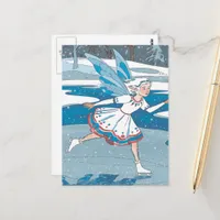 Adorable Ice Skating Fairy Blue Red White Dress Postcard