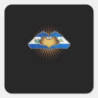 El Salvador And Nicaragua Heart Hands Minimal Square Sticker