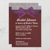 Purple Ribbon, Lace, Red Burlap Bridal Shower Inv Invitation