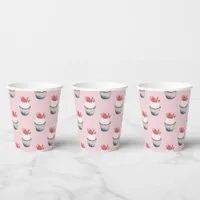 Cupcake Birthday Party Cups – Cute Pink Dessert Th