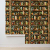 Charming Botanical Library Watercolor Books Wallpaper