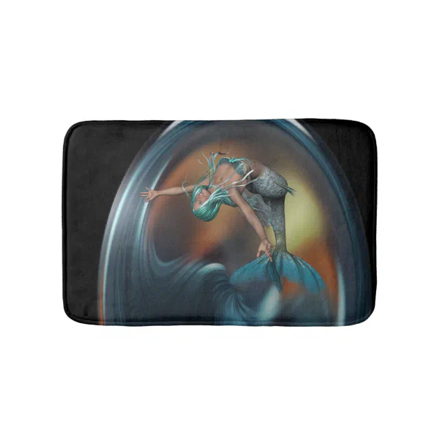 Cute Mermaid Joyfully Swimming  Bath Mat