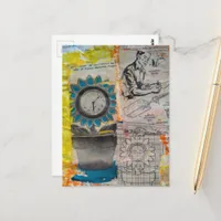 The Flower Clock Mixed Media Collage Postcard