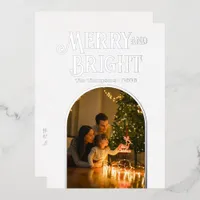 Modern White & Silver Christmas Photo Foil Holiday Card