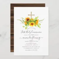 Rustic Bohemian Sunflowers Holy Communion Invitation