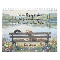 Cat and Dog by a Lake AI-generated Images Calendar
