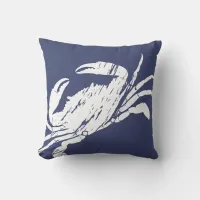 White Crab Surf Shack Nautical Blue Throw Pillow