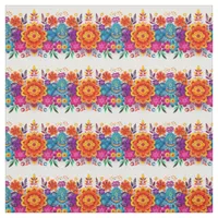 Vibrant Fiesta Folk Art Floral Pattern Fabric