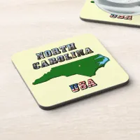 North Carolina Map Outline, Photo & US Flag Text  Coaster