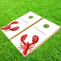 Red lobster shellfish nautical white family name cornhole set