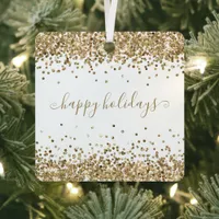 Gold Glitter Happy Holidays Sparkle and Shine Metal Ornament