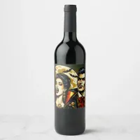 Vampires and Bats Halloween Party  Wine Label