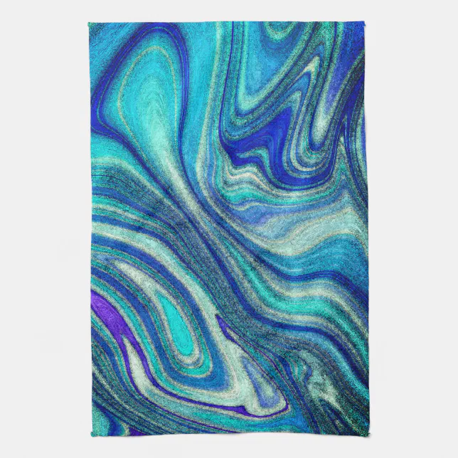 Elegant Aquamarine Paua Rainbow Shell Inspired Kitchen Towel