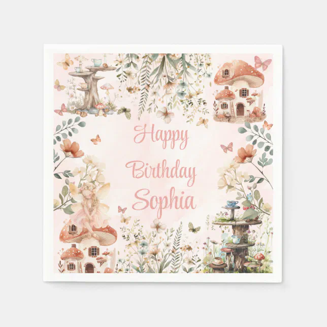 Enchanted Forest Mushroom Girl's First Birthday Napkins