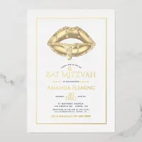 Gold Lips Bat Mitzvah Photo  Foil Invitation